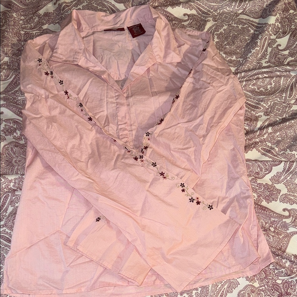 Vintage Jordache Pink Floral Embroidered Blouse